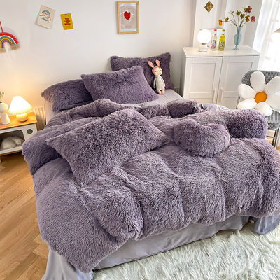 Princesa Estilo Cinza Roxo Shaggy Mink Quente Veludo Cristal Coberturão Set para Inverno