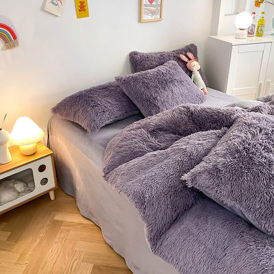 Princesa Estilo Cinza Roxo Shaggy Mink Quente Veludo Cristal Coberturão Set para Inverno