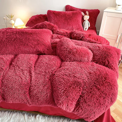 Ins Cor Vermelha Vermelho Mink Veludo Cristal Cama de Cama Conjunto para Inverno Cama de Cama de Cama