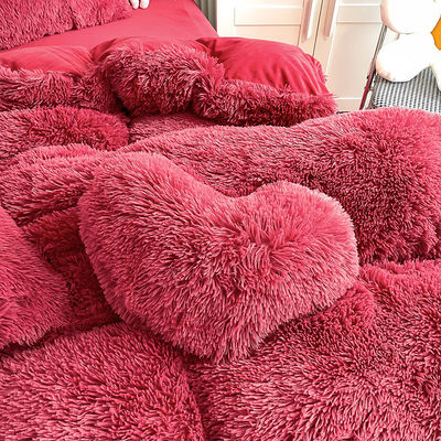 Ins Cor Vermelha Vermelho Mink Veludo Cristal Cama de Cama Conjunto para Inverno Cama de Cama de Cama