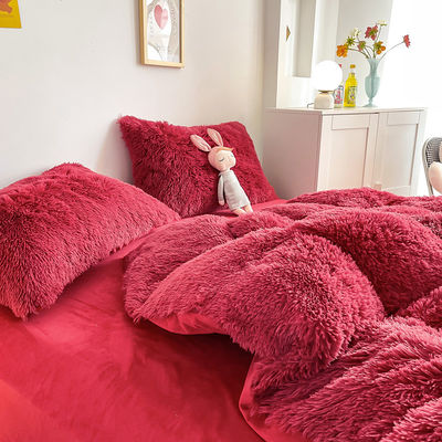 Ins Cor Vermelha Vermelho Mink Veludo Cristal Cama de Cama Conjunto para Inverno Cama de Cama de Cama