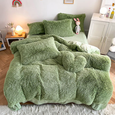 RTS Moss Cor Verde Luxo Shaggy Mink Quente Veludo Cristal Lençóis de Inverno