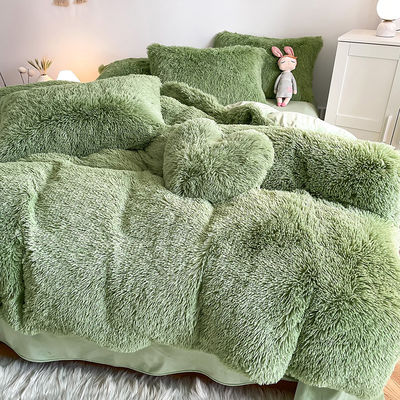 RTS Moss Cor Verde Luxo Shaggy Mink Quente Veludo Cristal Lençóis de Inverno