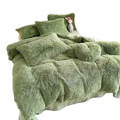 Ins Moss Green Luxury Shaggy Warm Mink Velvet Crystal Bedding Set para Roupas de Inverno