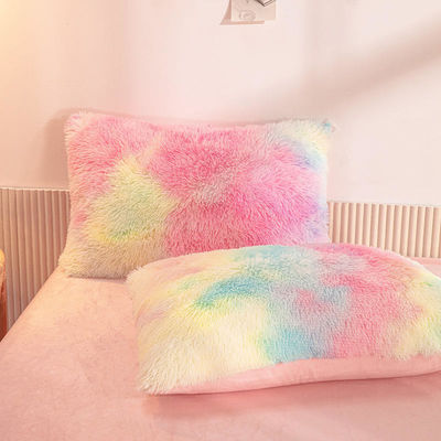 Rainbow Color Falsa Pelúcia Veludo Fluffy Plush Lençóis de Cama Conjunto para Casa Moderna e Decoração