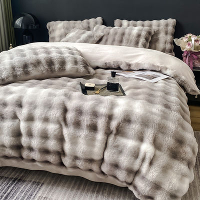 Inverno 2024 Super Soft Ultra Warm Duplo Lado Mink Coelho Pelúcia Veludo Fluffy Plush Lenço de cama Set 4 peças