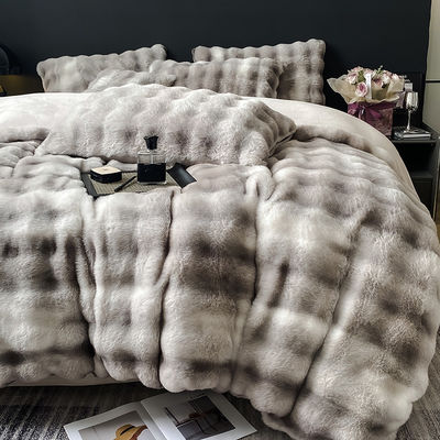 Inverno 2024 Super Soft Ultra Warm Duplo Lado Mink Coelho Pelúcia Veludo Fluffy Plush Lenço de cama Set 4 peças