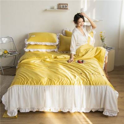 Luxo bordado roupa de cama de seda lavada Set Quilt Enchido lenço suave e respirável 2024