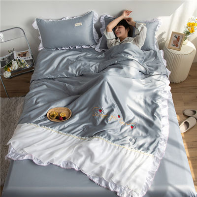 Luxo bordado roupa de cama de seda lavada Set Quilt Enchido lenço suave e respirável 2024