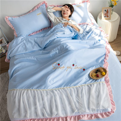 Luxo bordado roupa de cama de seda lavada Set Quilt Enchido lenço suave e respirável 2024