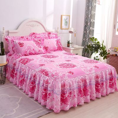 Lenços de cama de renda dupla multifuncional com saia de cama e caixa de almofada 100% poliéster