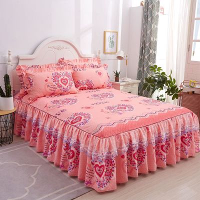 Lenços de cama de renda dupla multifuncional com saia de cama e caixa de almofada 100% poliéster