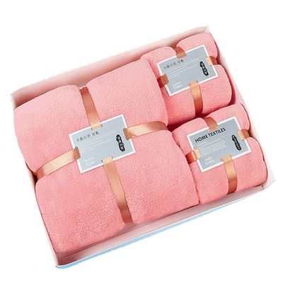 Toalha de fibra microfibra absorvente de lã de coral espessa 1 Set 35*75 70*140 Logotipo personalizado