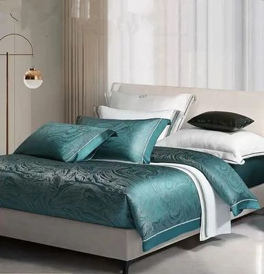 Roteador Impresso de Luxo 19mm Jacquard de Algodão de Seda 4Pcs Quilt Cover Set de Cama