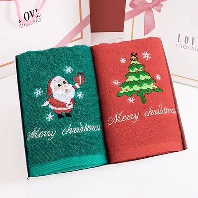 Caixa de presente de Natal 100% Toalha de algodão com desenho de malha e bordados personalizados
