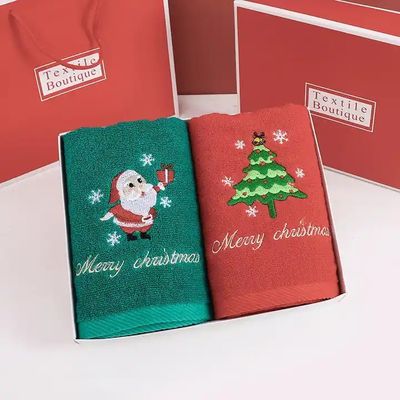 Caixa de presente de Natal 100% Toalha de algodão com desenho de malha e bordados personalizados