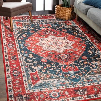 Tapete de sala de estar de estilo boêmio com impressão floral com função de não derramamento e cuidado fácil