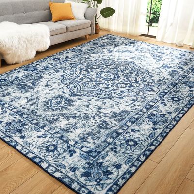 Tapete de sala de estar de estilo boêmio com impressão floral com função de não derramamento e cuidado fácil