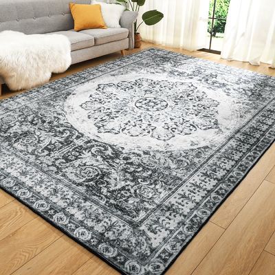 Tapete de sala de estar de estilo boêmio com impressão floral com função de não derramamento e cuidado fácil