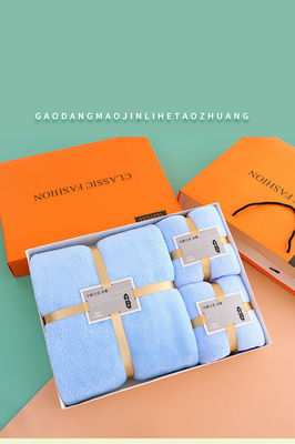 3 Peças Toalha de Banho Conjunto de Regalo Adultos Coral Toalha de Veludo com Caixa e Toalhas de Microfibra