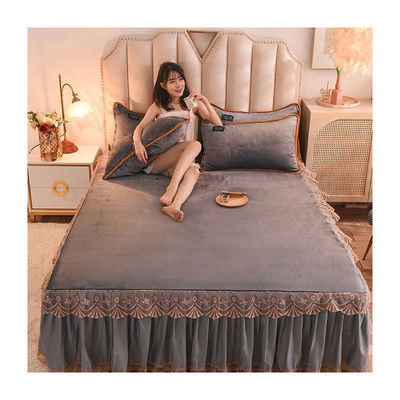 Criança Adulta Conforto Velocidade Flanel saia de cama Conjunto Floral Impressão Dupla Camada Cobertura de cama