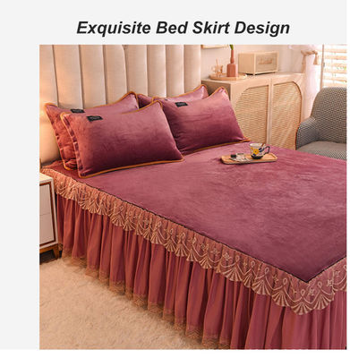 Criança Adulta Conforto Velocidade Flanel saia de cama Conjunto Floral Impressão Dupla Camada Cobertura de cama