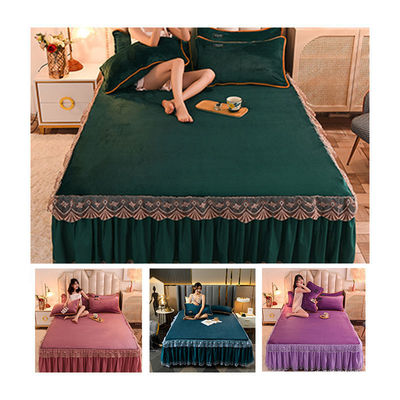 Criança Adulta Conforto Velocidade Flanel saia de cama Conjunto Floral Impressão Dupla Camada Cobertura de cama