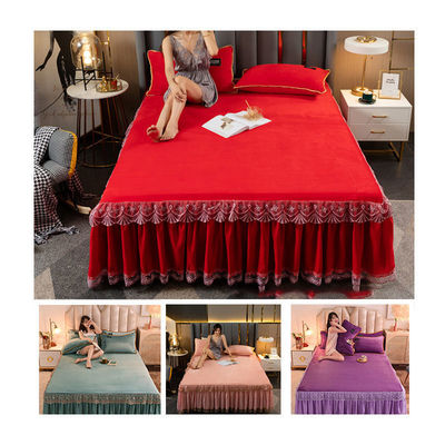 Criança Adulta Conforto Velocidade Flanel saia de cama Conjunto Floral Impressão Dupla Camada Cobertura de cama
