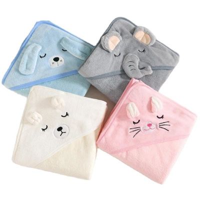 Cartoon Animal Kids Soft Microfiber Coral Fleece Toalha de Banho Capuzada para Meninos e Meninas