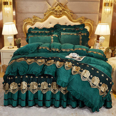 Rótulo de bordados de luxo Confortável Quilt de casamento Set de roupa de cama com preenchimento de algodão