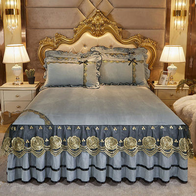 Rótulo de bordados de luxo Confortável Quilt de casamento Set de roupa de cama com preenchimento de algodão