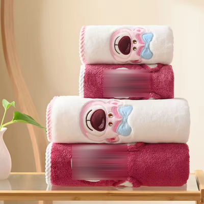 Toalha 3D Urso de Morango Toalha de Banho Linho de Coral Toalha de Banho Absorvente Suave para Crianças
