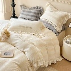 Logotipo personalizado Bordado de Natal Lavado Algodão Seda Quatro Peças Set de Cama