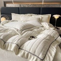 Logotipo personalizado Bordado de Natal Lavado Algodão Seda Quatro Peças Set de Cama