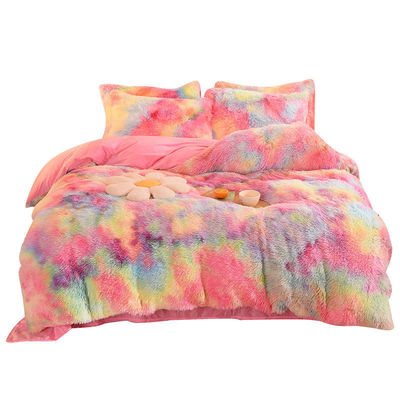 Cor do Arco-íris Luxo Shaggy Super Soft Mink Quente Veludo Cristal Veludo Cama Conjuntos