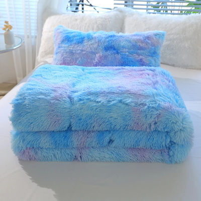 Blue Tie Dye Gradient Luxury Shaggy Duvet Set com 133x72 densidade de tecido