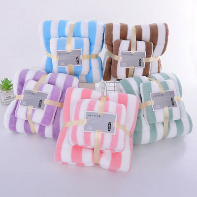 Toalha de banho de lã de coral absorvente de duas peças, colocada em rosa, azul, verde, púrpura ou marrom