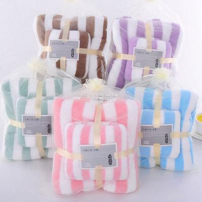 Toalha de banho de lã de coral absorvente de duas peças, colocada em rosa, azul, verde, púrpura ou marrom