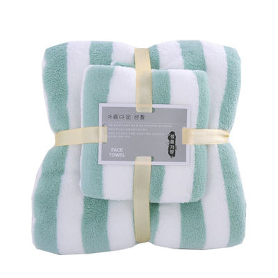 Toalha de banho de lã de coral absorvente de duas peças, colocada em rosa, azul, verde, púrpura ou marrom