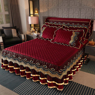 Cama de cama impressa sob medida bordado saia de cama de renda para o estilo europeu e americano