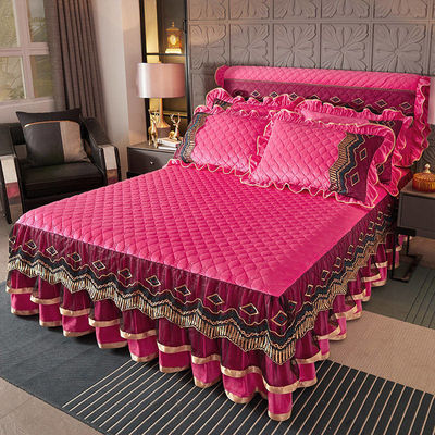 Cama de cama impressa sob medida bordado saia de cama de renda para o estilo europeu e americano