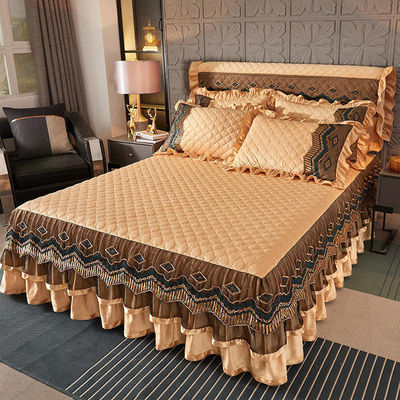 Cama de cama impressa sob medida bordado saia de cama de renda para o estilo europeu e americano
