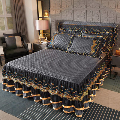 Cama de cama impressa sob medida bordado saia de cama de renda para o estilo europeu e americano