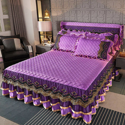 Cama de cama impressa sob medida bordado saia de cama de renda para o estilo europeu e americano