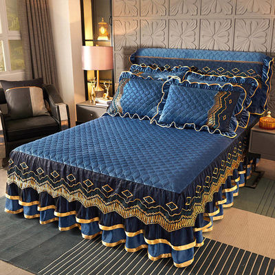 Cama de cama impressa sob medida bordado saia de cama de renda para o estilo europeu e americano