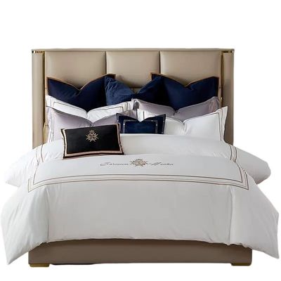 Conjunto de roupa de cama de hotel de algodão personalizado com logotipo de bordado de luxo e estilo europeu Percale