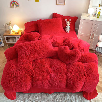 Moderno, cor sólida, visão de veludo, conjunto de quatro peças, roupa de cama quente de inverno.