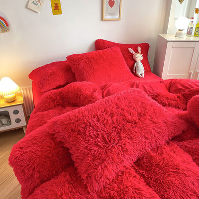 Moderno, cor sólida, visão de veludo, conjunto de quatro peças, roupa de cama quente de inverno.