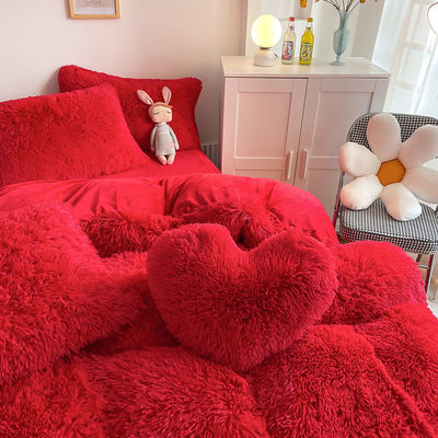 Moderno, cor sólida, visão de veludo, conjunto de quatro peças, roupa de cama quente de inverno.