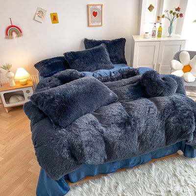 Moderno, cor sólida, visão de veludo, conjunto de quatro peças, roupa de cama quente de inverno.